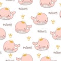 Seamless princess whale pattern. Baby print Royalty Free Stock Photo