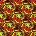 Seamless Psychedelic Design Pattern in Red, Green and Yellow Royalty Free Stock Photo