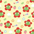 Seamless pttern of cute face frog flower with tiny icon on pastel background.Reptile