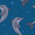 Seamless pttern with vector illustration of dolphin