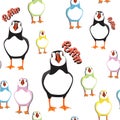 Seamless puffin birds pattern