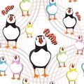 Seamless puffin birds pattern