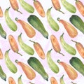 Seamless pumpkin watercolor squash pattern with natural illustrations on the paper.