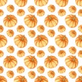 Seamless pumpkins pattern. Watercolor background with orange pumpkin for thanksgiving day decor and helloween textile and