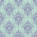 Seamless purple Damask pattern on a green background Royalty Free Stock Photo