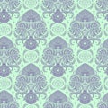 Seamless purple Damask pattern on a green background Royalty Free Stock Photo