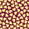 Seamless purple valentine pattern of randomly scattered golden hearts