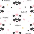 Seamless raccoon princess pattern.