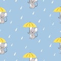 Seamless rain pattern with cute little mouse with umbrella