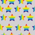 Seamless rainbow pattern of bright striped stars on a gray background vector illustration Royalty Free Stock Photo