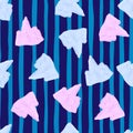Seamless random bright pattern in kids style with blue and pink colored iceberg shapes. Striped background Royalty Free Stock Photo