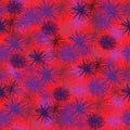 Seamless random ocean pattern with sea urchin ornament. Purple elements on red background. Exotic beach backdrop Royalty Free Stock Photo