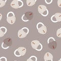 Seamless random pattern with doodle hand drawn lock silhouettes. Door simple elements in pale tones