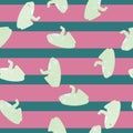 Seamless random pattern with hand drawn frog silhouettes print. Striped background with pink lines Royalty Free Stock Photo