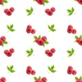 Seamless raspberry pattern with green leaves, fresh summer design Royalty Free Stock Photo