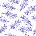 Seamless raster large illustration with blue and purple plants, based on rubber plant and liana shape, overlapping in rows. Floral