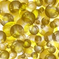 Seamless raster pattern. Golden and yellow transparent bubbles of different sizes randomly scattered. Royalty Free Stock Photo
