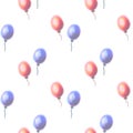 Seamless raster pattern. Watercolor background with hand drawn air balloons.