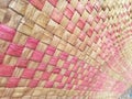 Seamless realistic old bamboo weave basket repeat pattern. Texture of golden yellow rattan mat for background and interior design Royalty Free Stock Photo