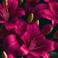 Hand painted pink color lily flowers seamless pattern. wallpaper design Royalty Free Stock Photo