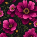 Seamless realistic pink cosmos flowers illustration pattern design