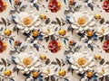 Seamless Rectangle Tile, 4 Combined for Visual Display, Thick Paint Splash Floral Style, 3D Effect, Multi Colored, Unique Pattern