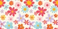 Seamless rectangular floral pattern. Multicolored flowers with grainy texture in flat style. Perfect for background