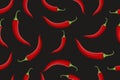 Seamless Red Chili Pepper Pattern on Black Royalty Free Stock Photo