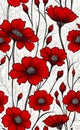 seamless red flowers on a white background. Beautiful multicolor background texture in floral style,