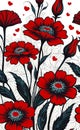 seamless red flowers on a white background. Beautiful multicolor background texture in floral style,