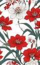 seamless red flowers on a white background. Beautiful multicolor background texture in floral style,