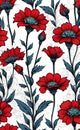 seamless red flowers on a white background. Beautiful multicolor background texture in floral style,