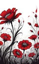 seamless red flowers on a white background. Beautiful multicolor background texture in floral style,