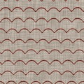 Seamless red grey wave stripe texture. Woven linen cotton dyed effect background. Homespun primitive textile fabric