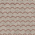 Seamless red grey wave stripe texture. Woven linen cotton dyed effect background. Homespun primitive textile fabric Royalty Free Stock Photo