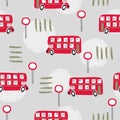 Seamless red London bus pattern. Royalty Free Stock Photo