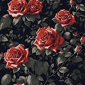 Seamless red roses illustration pattern. Vintage wallpaper design Royalty Free Stock Photo