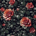 Seamless red roses illustration pattern. Vintage wallpaper design Royalty Free Stock Photo
