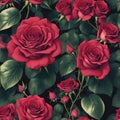 Seamless red roses illustration pattern, vintage wallpaper design Royalty Free Stock Photo