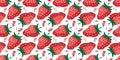 Seamless Red Strawberry pattern. Vector red sweet juicy berries organic food. Scribble style with fresh fruit for Royalty Free Stock Photo