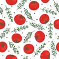 Seamless red tomato pattern with rosemary.