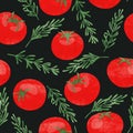 Seamless red tomato pattern with rosemary