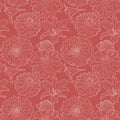 Seamless red vintage floral pattern with lily and aster