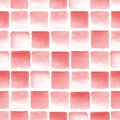 Seamless red watercolor pattern on white background. Watercolor seamless pattern with squares Royalty Free Stock Photo