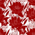 seamless red and white floral pattern, monochrome ornament, design Royalty Free Stock Photo