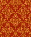 Seamless red and yellow vintage damask wallpaper pattern. Royalty Free Stock Photo