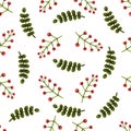Seamless redcurrant berry pattern and leaf twig