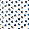 Seamless regular creative pattern with bright shiny little blue Christmas balls isolated on white background Royalty Free Stock Photo