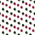 Seamless regular creative pattern with bright shiny little colorful Christmas balls isolated on white Royalty Free Stock Photo