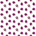 Seamless regular creative pattern with bright shiny little purple Christmas balls isolated on white background Royalty Free Stock Photo
